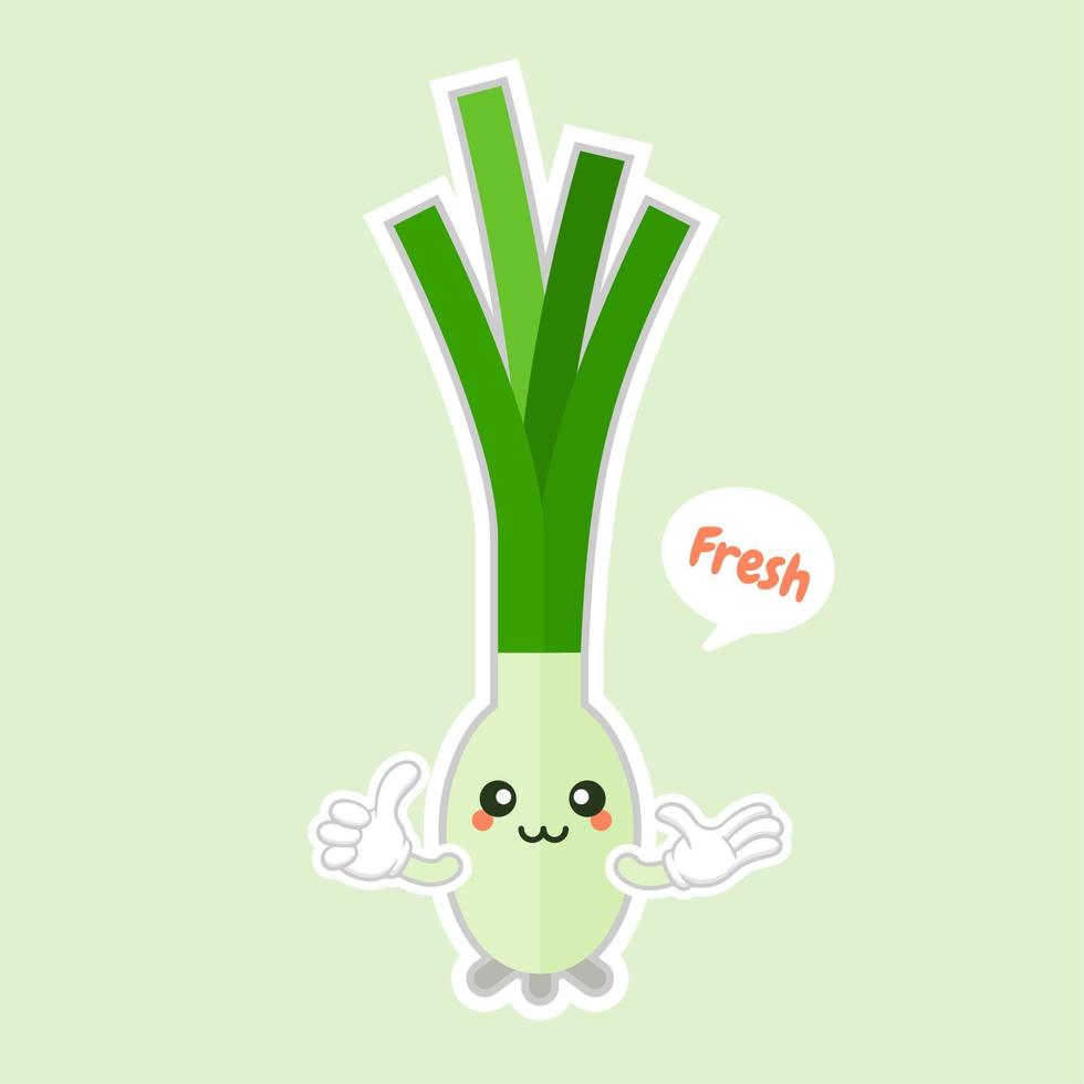 cute scallion cartoon character. kawaii smiling leek vegetable cartoon illustration vector