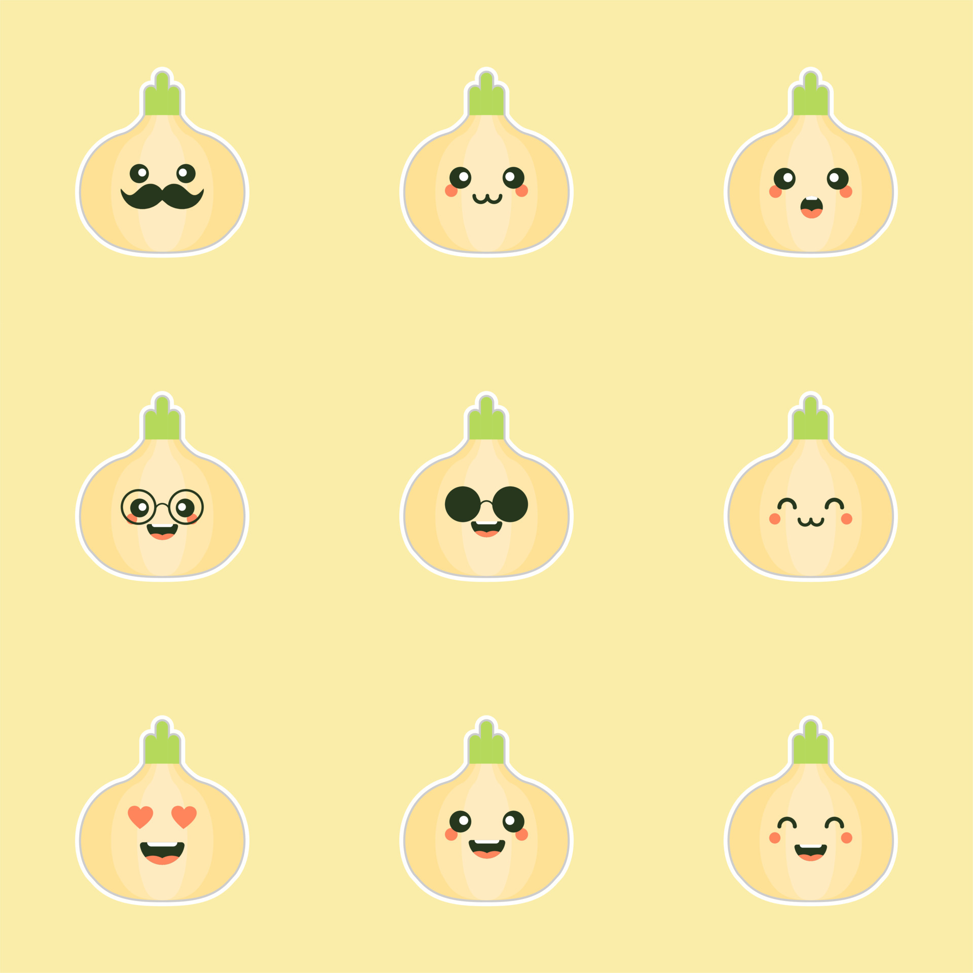 Onion. Cute vegetable vector character set isolated on color background