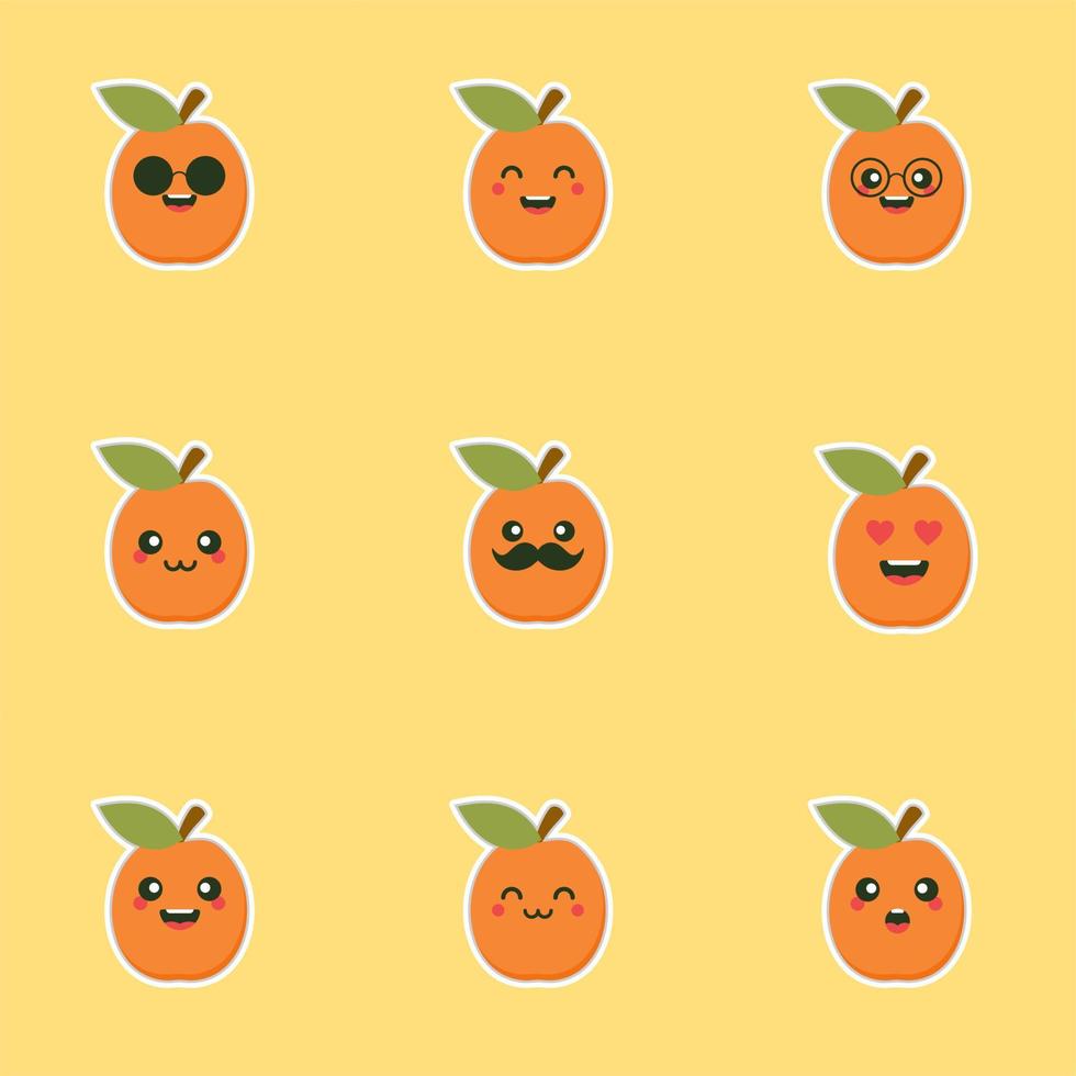 cute and kawaii apricot fruit cartoon character flat design vector illustration.