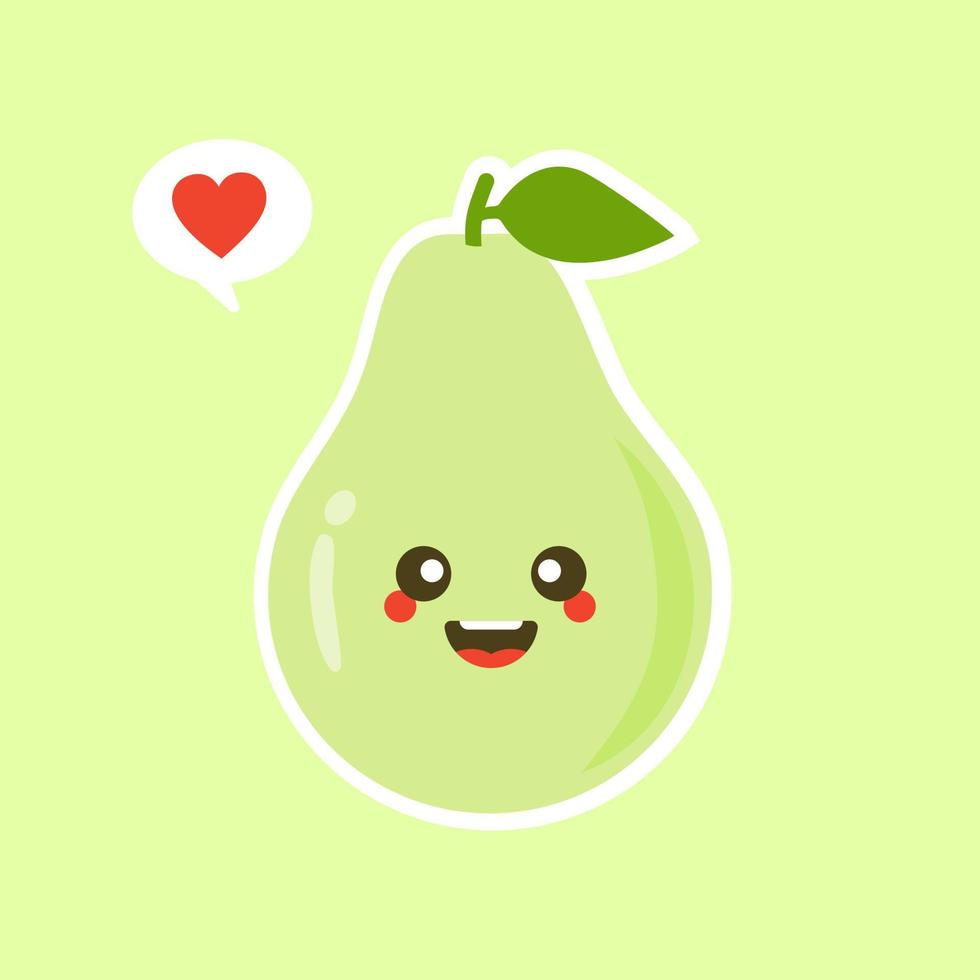 divertido feliz lindo feliz sonriente aguacate. icono de ilustración kawaii de personaje de caricatura plana vectorial. aislado sobre fondo de color. concepto de aguacate de frutas vector