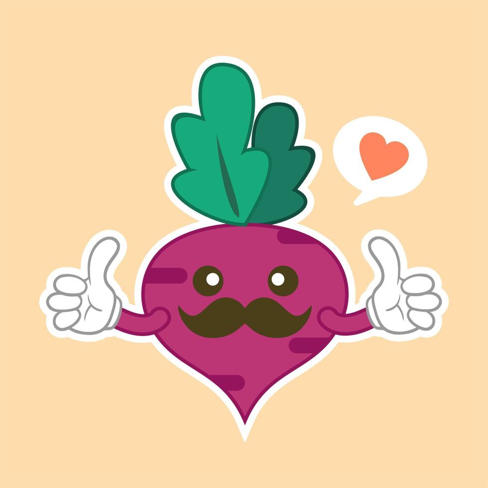Cute beet character with face. Kawaii doodle beet isolated on color background. Stock vector illustratio. funny happy cartoon red beet vegetable character