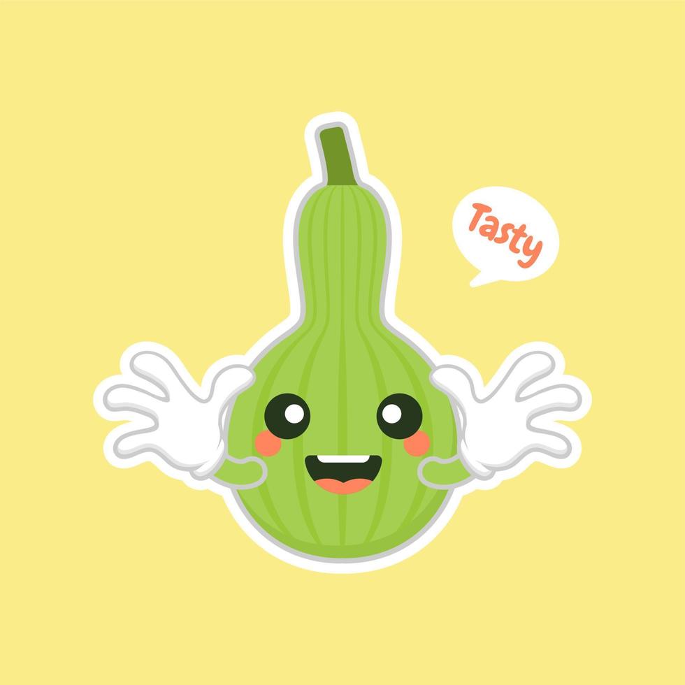 Calabash or Lagenaria siceraria , also known as bottle gourd cartoon character flat design illustration. cute and kawaii calabash gourds plant design. Pear-shaped bottle gourd vector