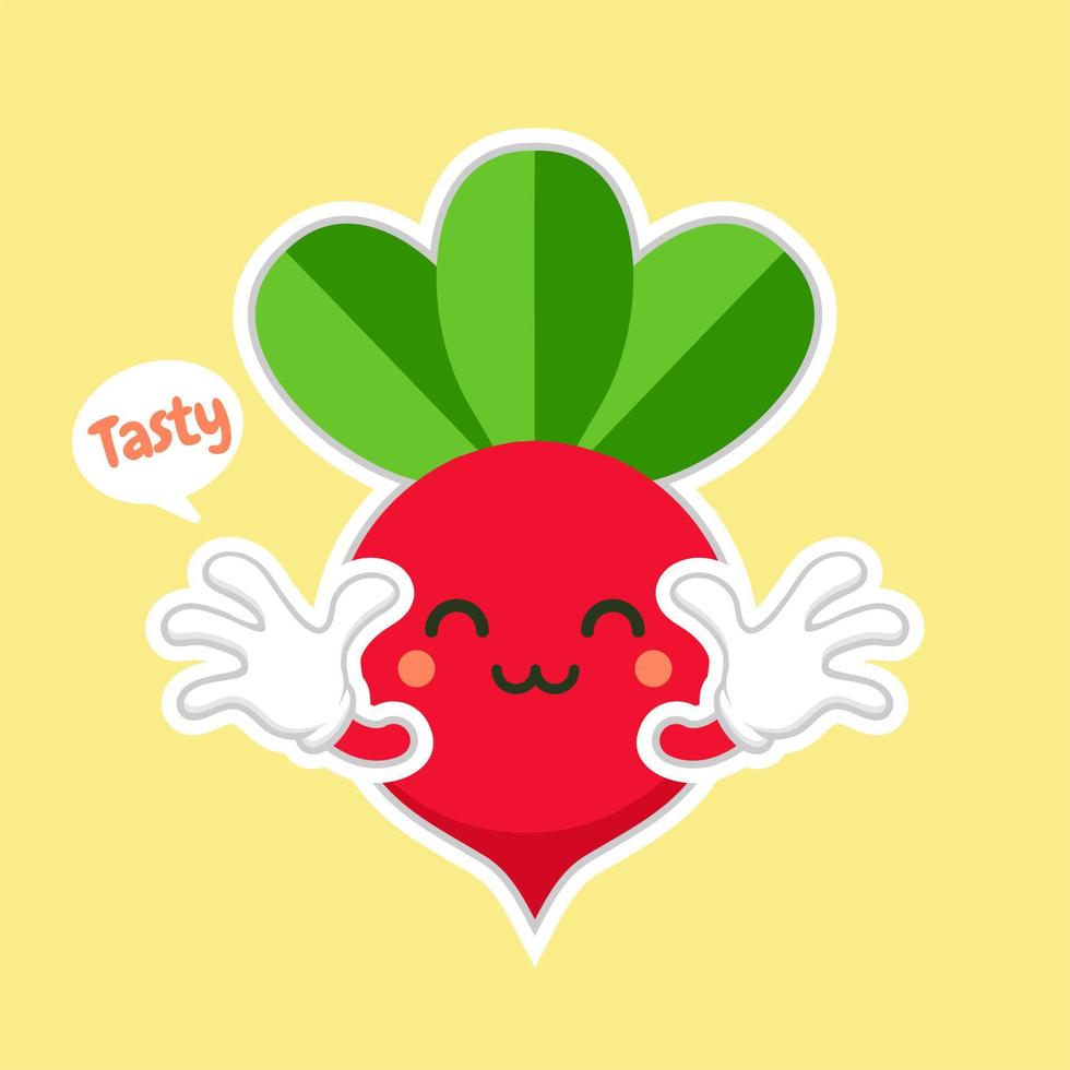 Cute and kawaii beet vegetable character. Vector hand drawn cartoon funny character illustration icon. Isolated on color background. Beet vegetable character concept. vegan vegetarian food