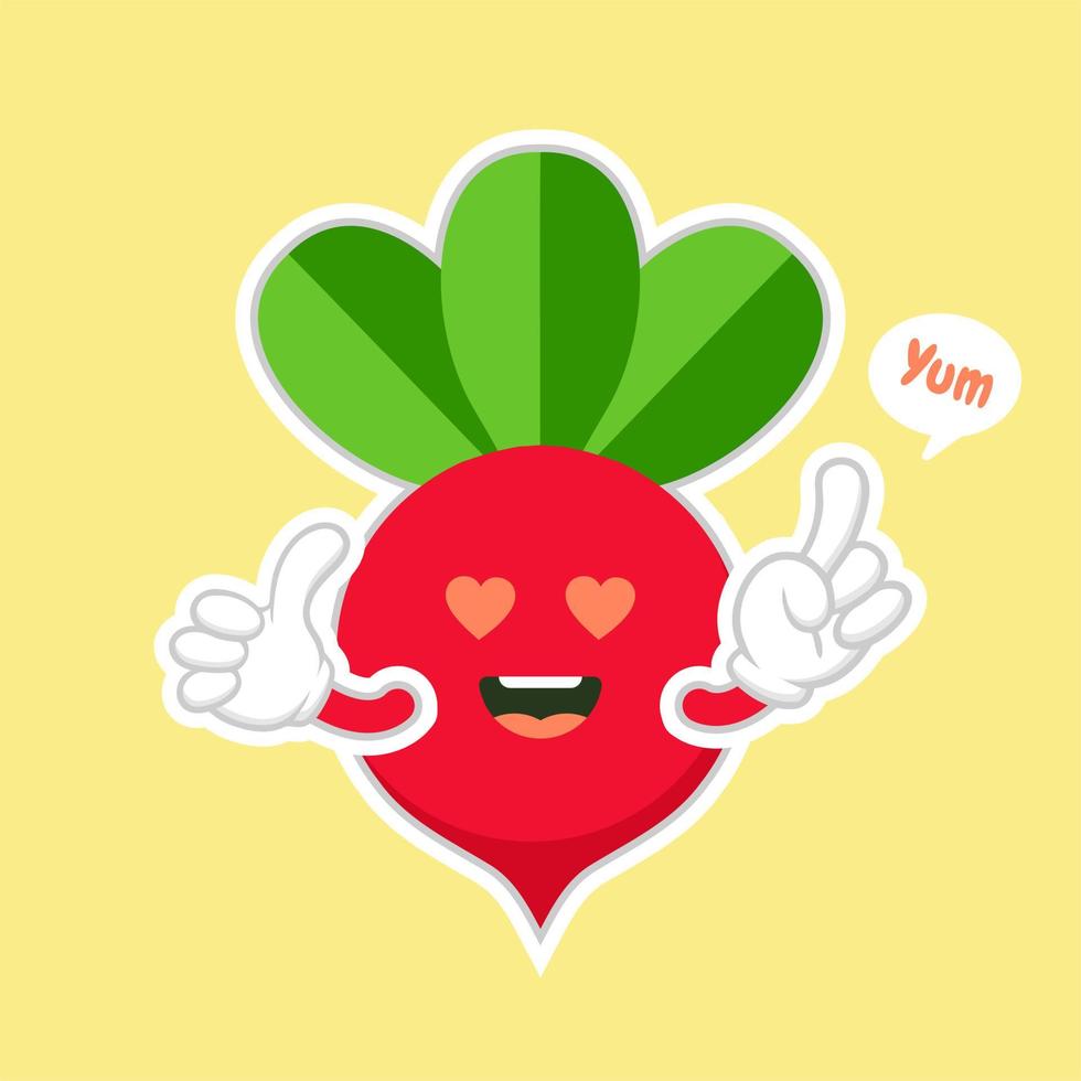 Cute and kawaii beet vegetable character. Vector hand drawn cartoon funny character illustration icon. Isolated on color background. Beet vegetable character concept. vegan vegetarian food