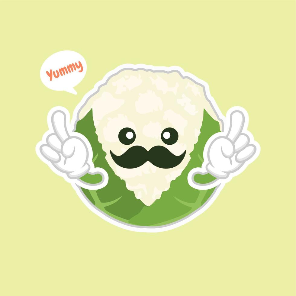 coliflor linda y kawaii. comida divertida y saludable. vitaminas contenidas en la coliflor. comida con cara linda. dibujos animados de vectores comida sana, icono de vector de verduras, concepto vegano vegetariano