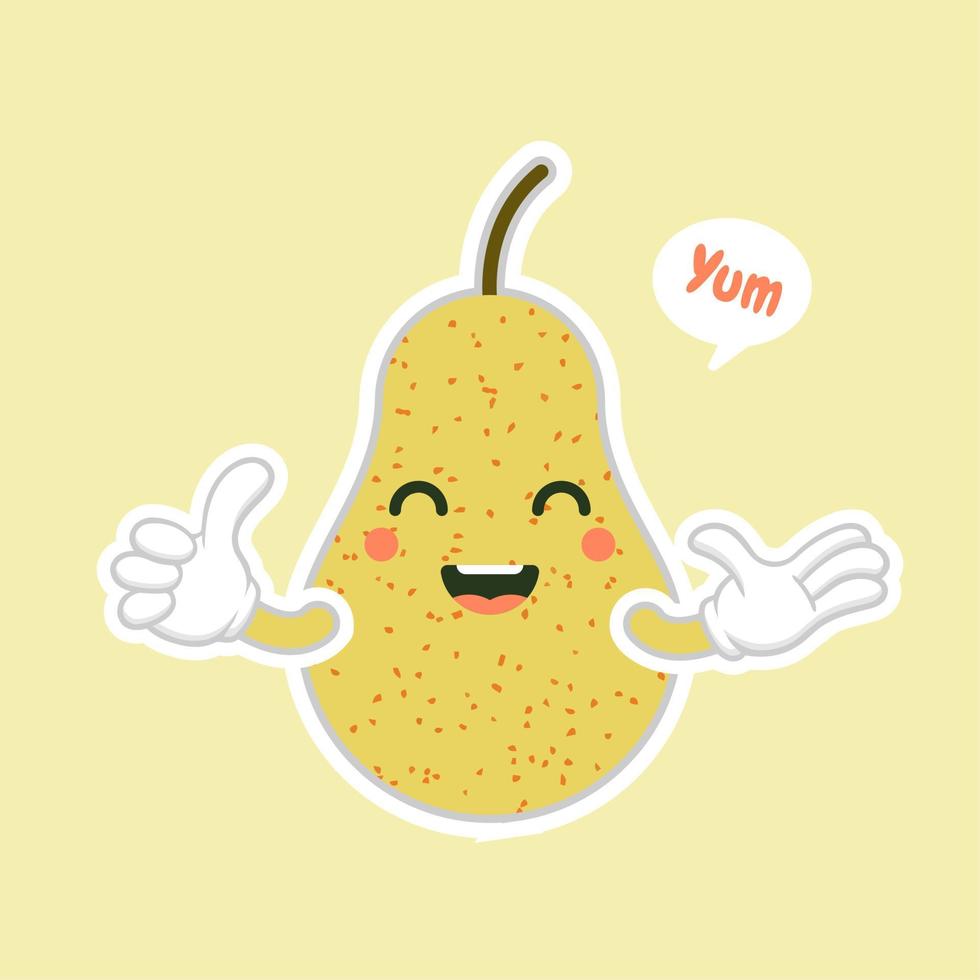 cute and kawaii cartoon style yellow pear characters for healthy food, vegan and cooking design. vector