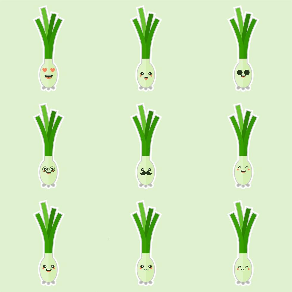 Cartoon spring onion with face. Funny illustration of a happy vegetable. Vector scallions character and hand lettering. Childish style design, positive poster, shirt, card, wall print