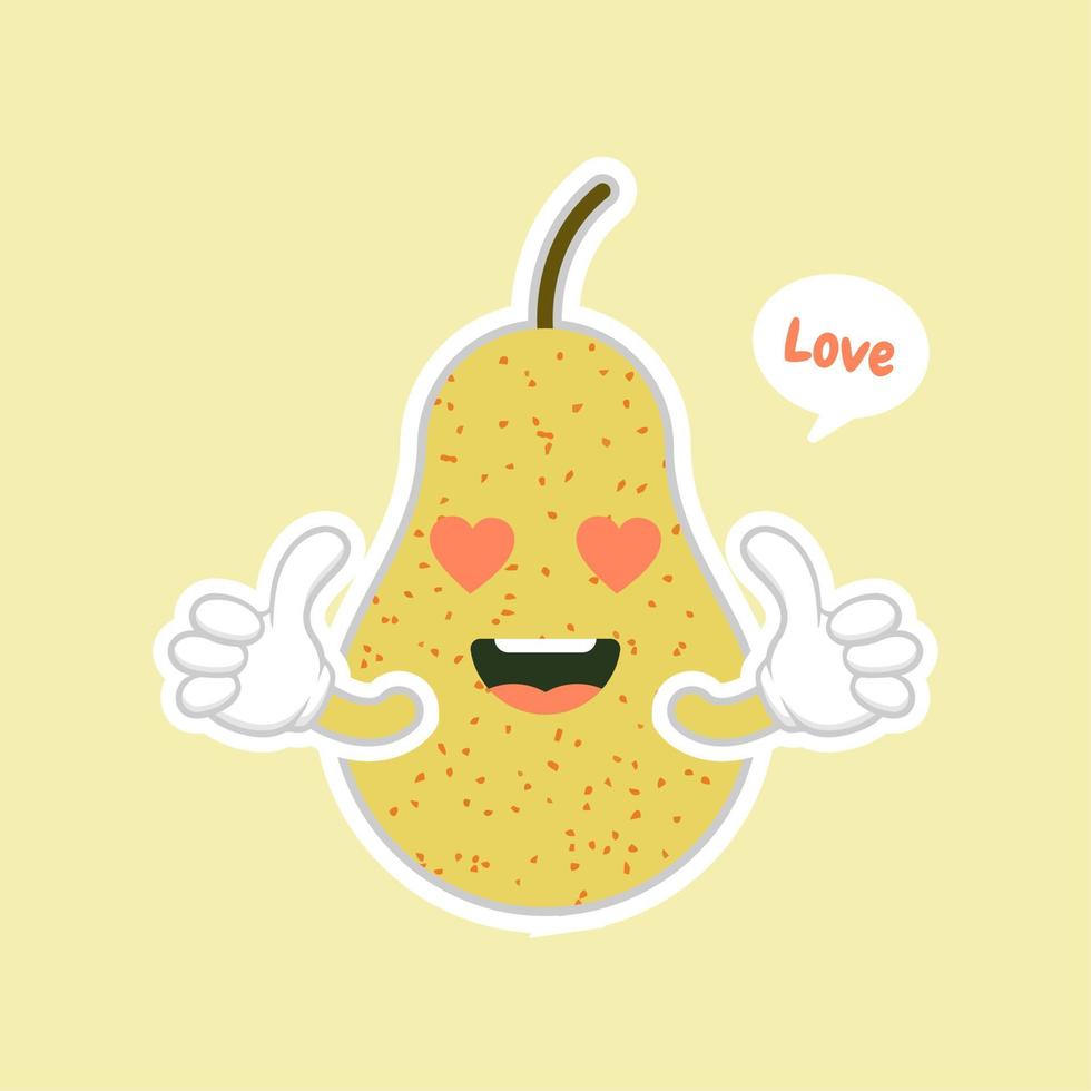 cute and kawaii cartoon style yellow pear characters for healthy food, vegan and cooking design. vector