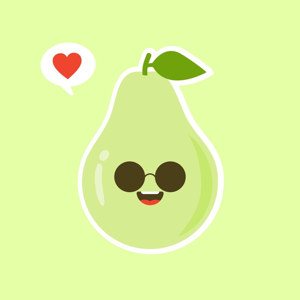 divertido feliz lindo feliz sonriente aguacate. icono de ilustración kawaii de personaje de caricatura plana vectorial. aislado sobre fondo de color. concepto de aguacate de frutas vector