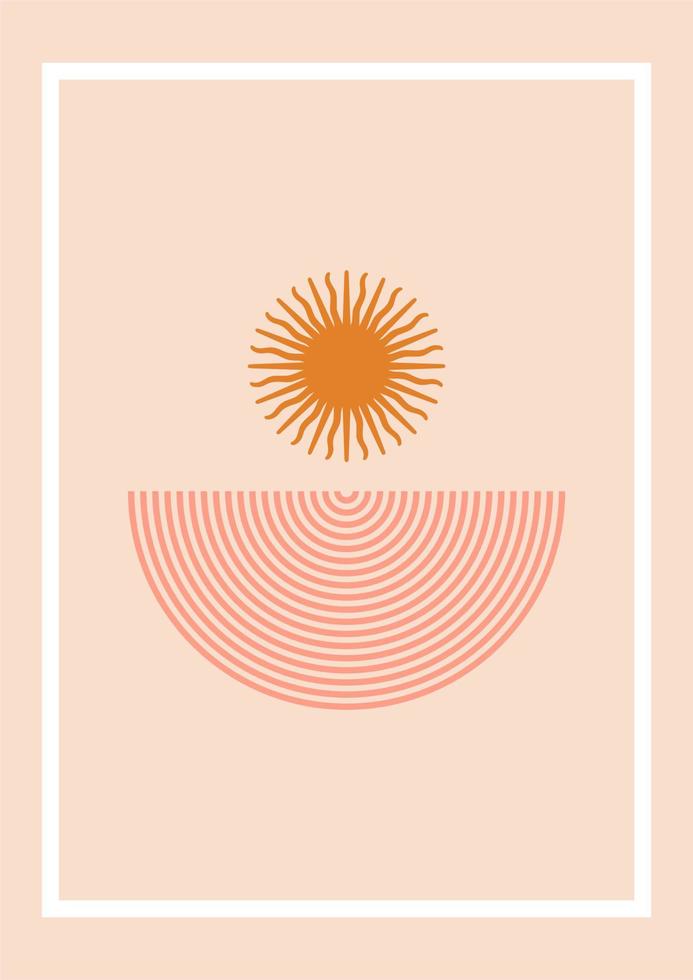 Landscape in a minimalist style, line art. Coast, seascape. Boho decor for prints, posters and interior design. Mid Century modern decor. Vector illustration