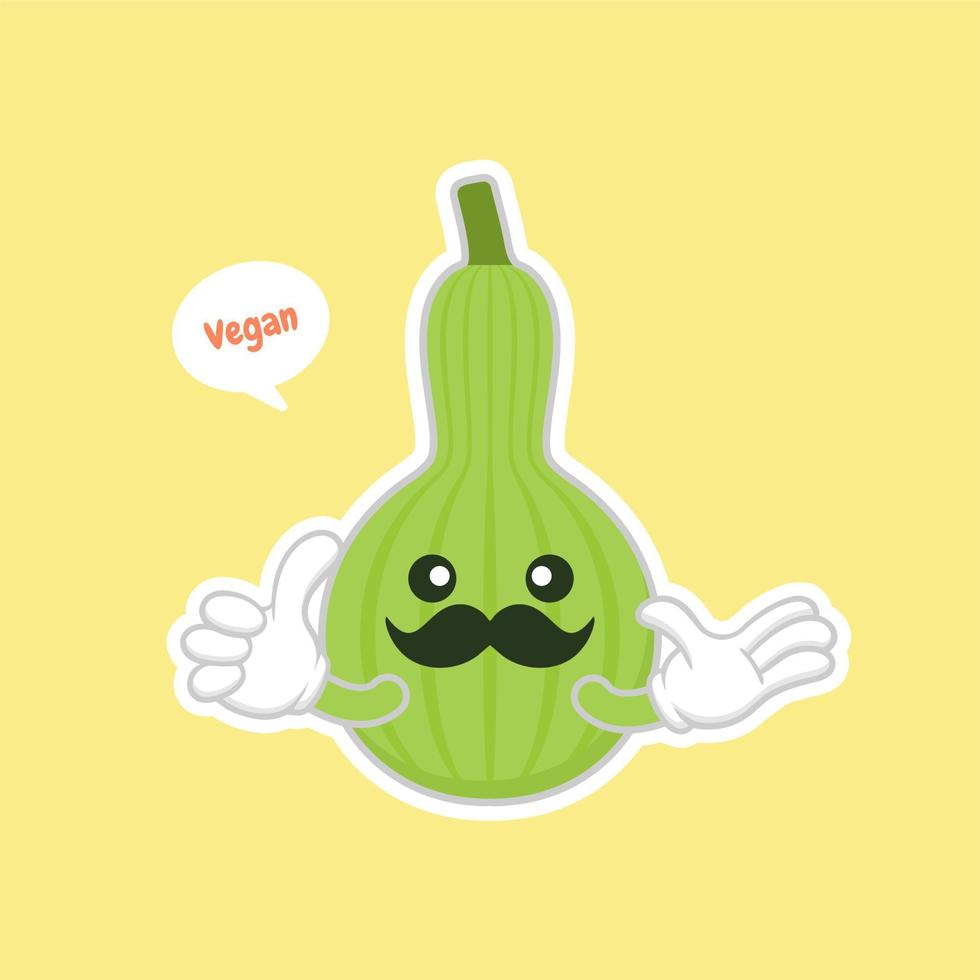 calabaza o lagenaria siceraria, también conocida como ilustración de diseño plano de personaje de dibujos animados de calabaza de botella. lindo y kawaii diseño de plantas de calabazas. calabaza de botella en forma de pera vector