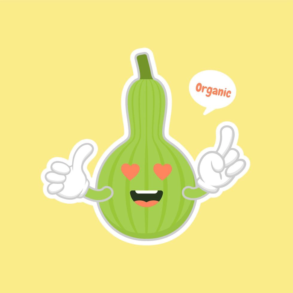 Calabash or Lagenaria siceraria , also known as bottle gourd cartoon character flat design illustration. cute and kawaii calabash gourds plant design. Pear-shaped bottle gourd vector