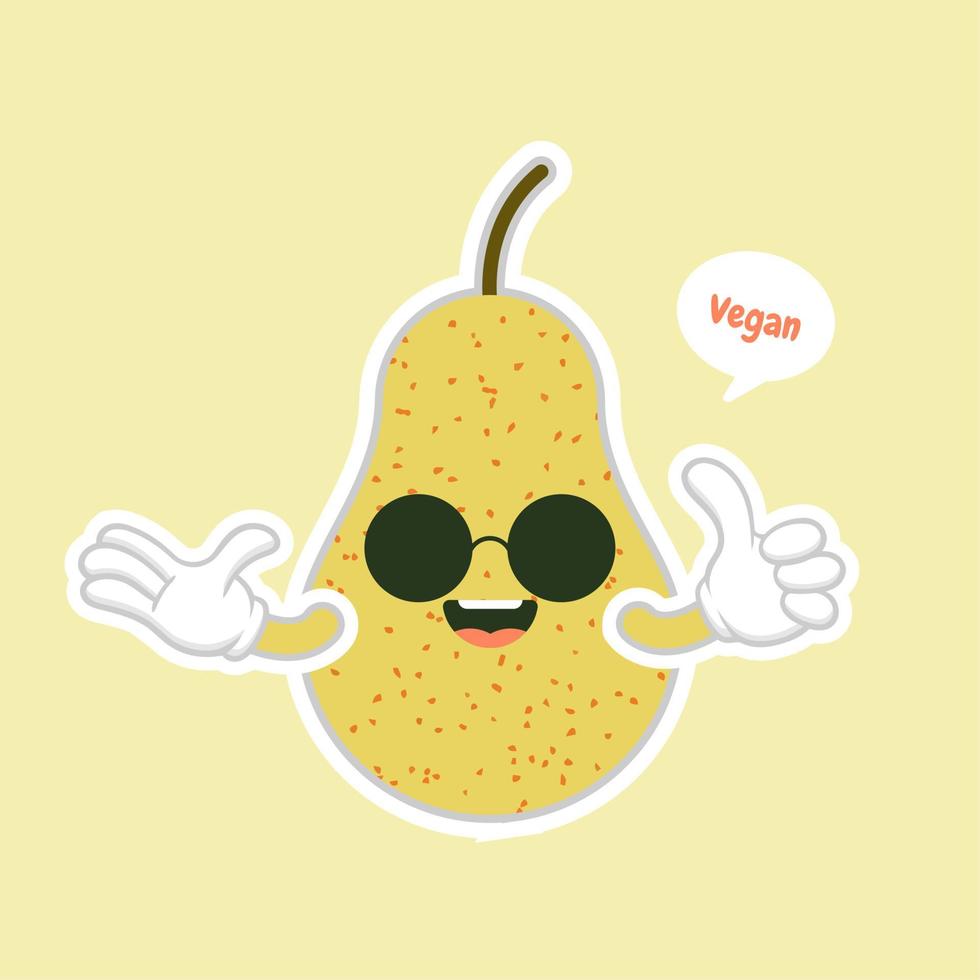 cute and kawaii cartoon style yellow pear characters for healthy food, vegan and cooking design. vector