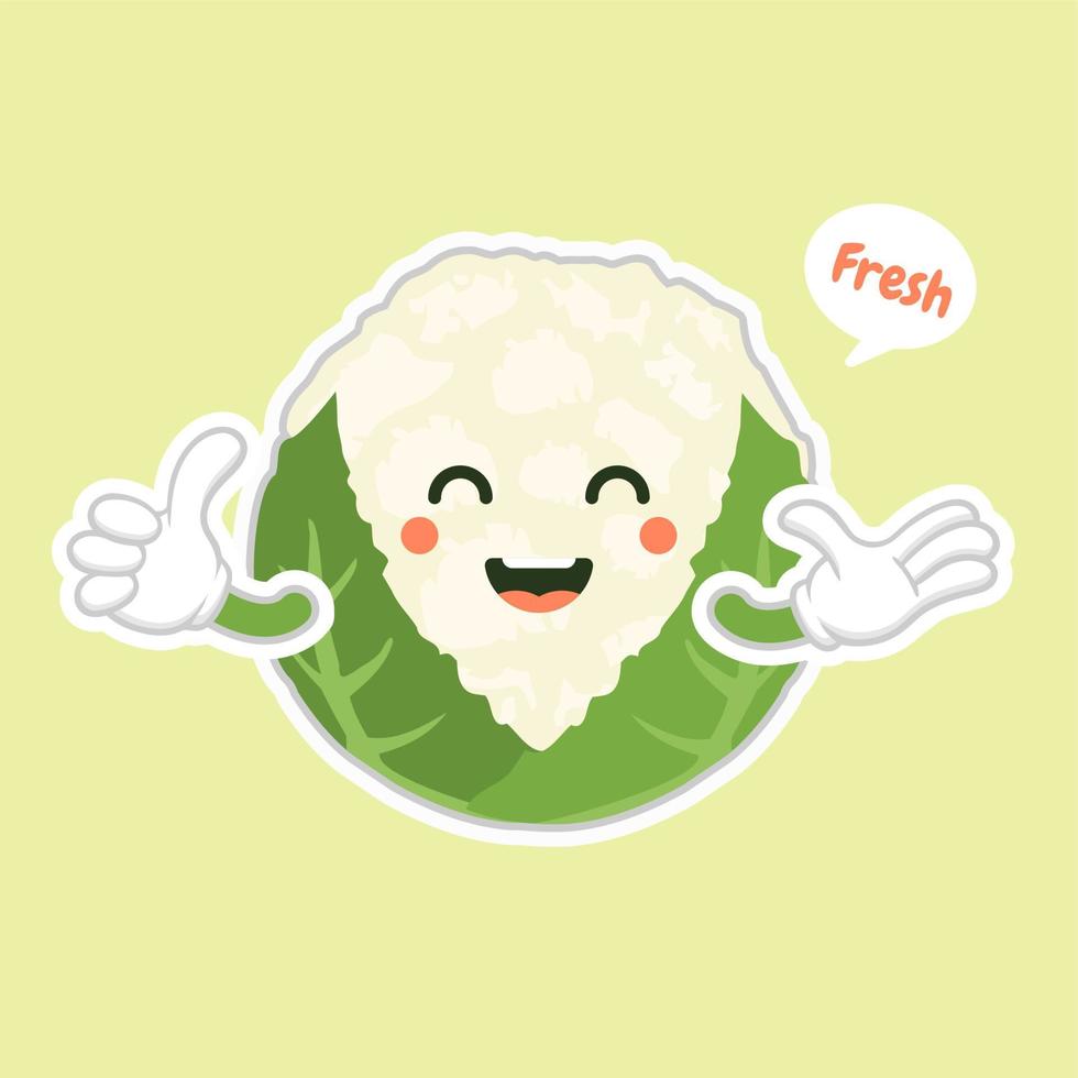 cute and kawaii cauliflower. Funny and healthy food. Vitamins contained in cauliflower. Food with cute face. Vector cartoon. healthy food, vegetables vector icon , vegetarian vegan concept