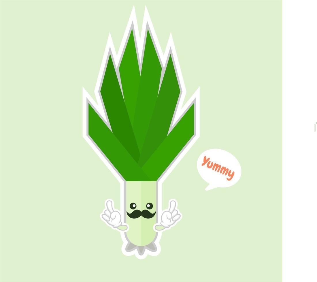 kawaii smiling leek vegetable cartoon illustration. Spring onions on color background. smiling leek vegetable cartoon illustration vector