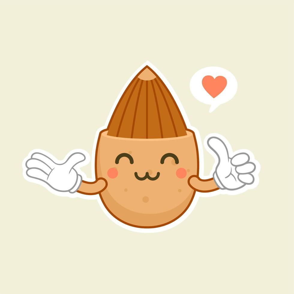 Almond nut. Cute and kawaii cartoon vegan protein vector character set isolated on color background