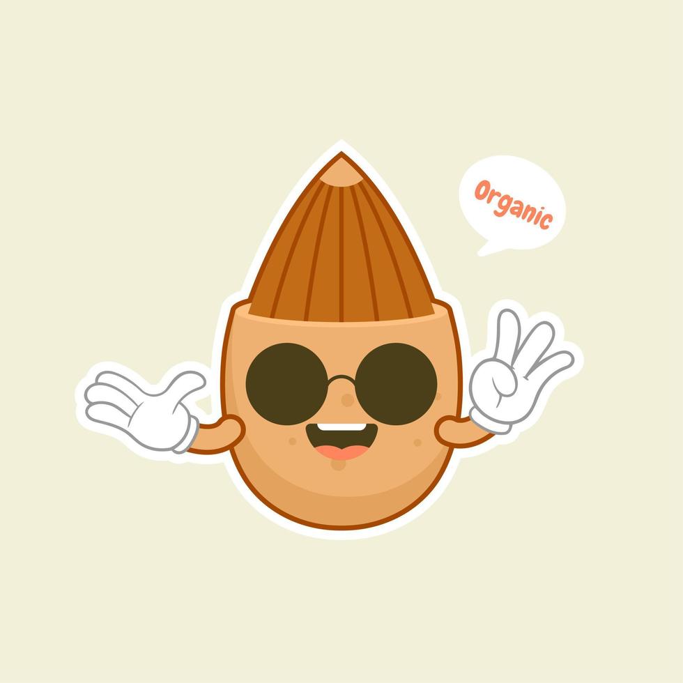 Cute and kawaii Flat Cartoon Almond Illustration. Vector illustration of cute Almond with smilling expression. Cute Almond mascot design