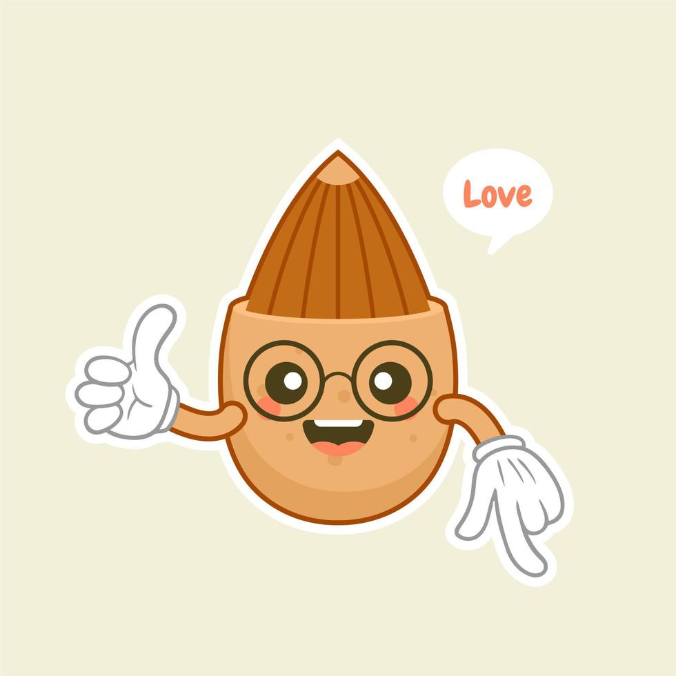 Cute happy almond character set. Funny nut emoticon in flat style. Brown almond emoji vector illustration. Healthy vegetarian food