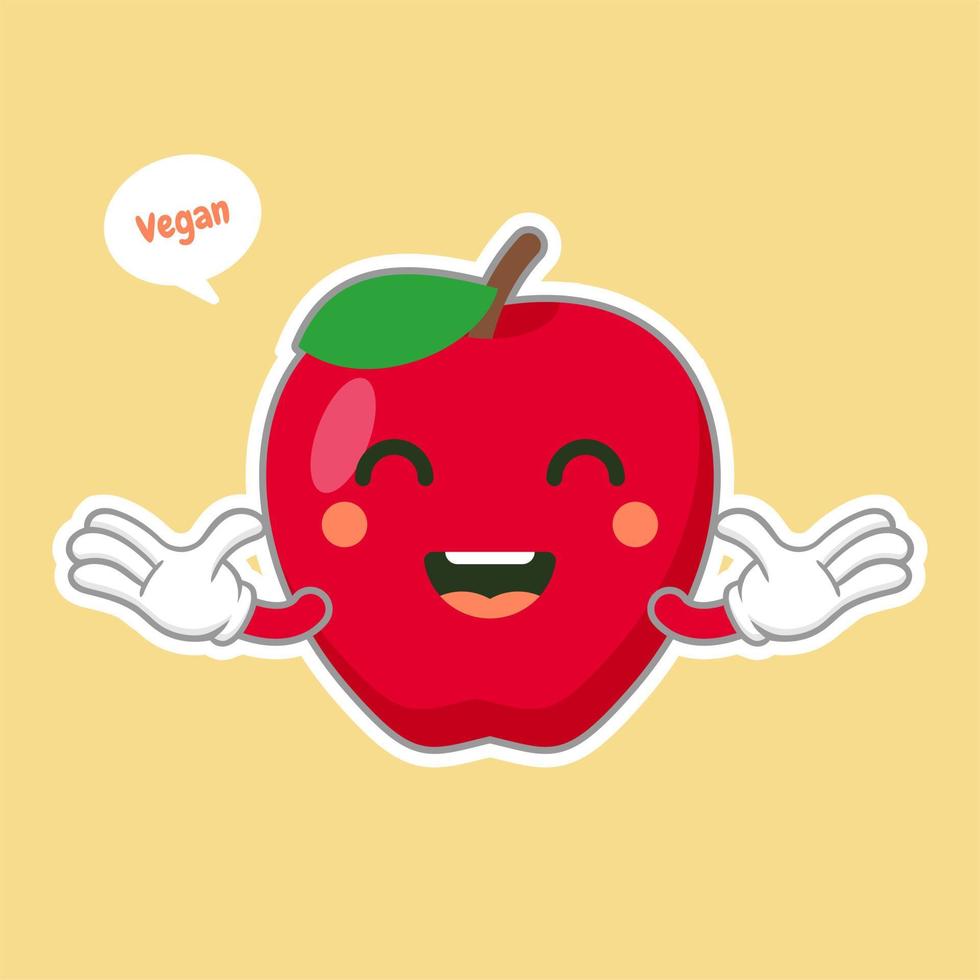 cute and kawaii Apple character with funny face. Happy cute cartoon apple emoji. Healthy vegetarian food character vector illustration