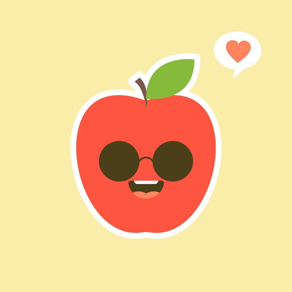 las ilustraciones de diseño de personajes de manzana fresca. colección de personajes de frutas ilustración vectorial de un personaje de manzana divertido y sonriente. vector