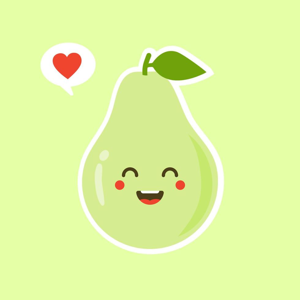 Funny happy cute happy smiling avocado. Vector flat cartoon character kawaii illustration icon. Isolated on color background. Fruit avocado concept