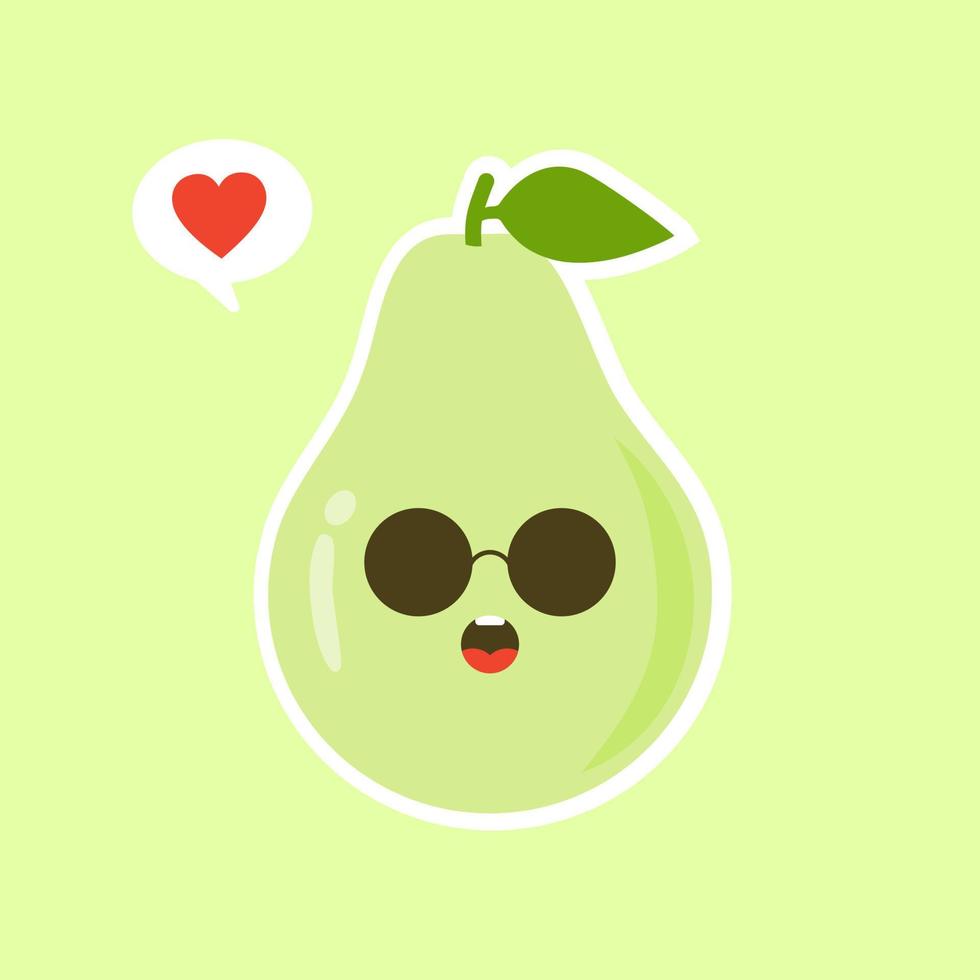 divertido feliz lindo feliz sonriente aguacate. icono de ilustración kawaii de personaje de caricatura plana vectorial. aislado sobre fondo de color. concepto de aguacate de frutas vector