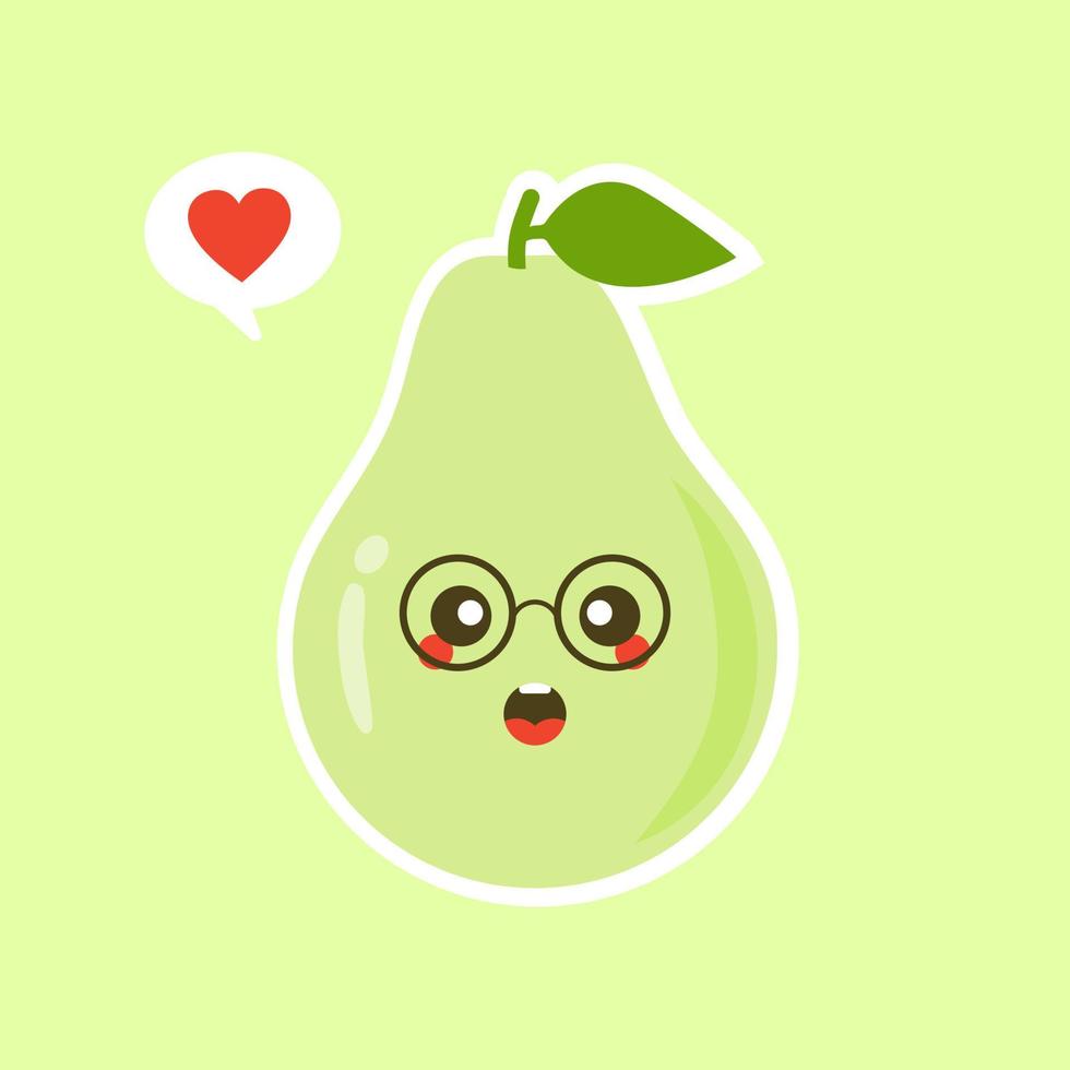 Funny happy cute happy smiling avocado. Vector flat cartoon character kawaii illustration icon. Isolated on color background. Fruit avocado concept