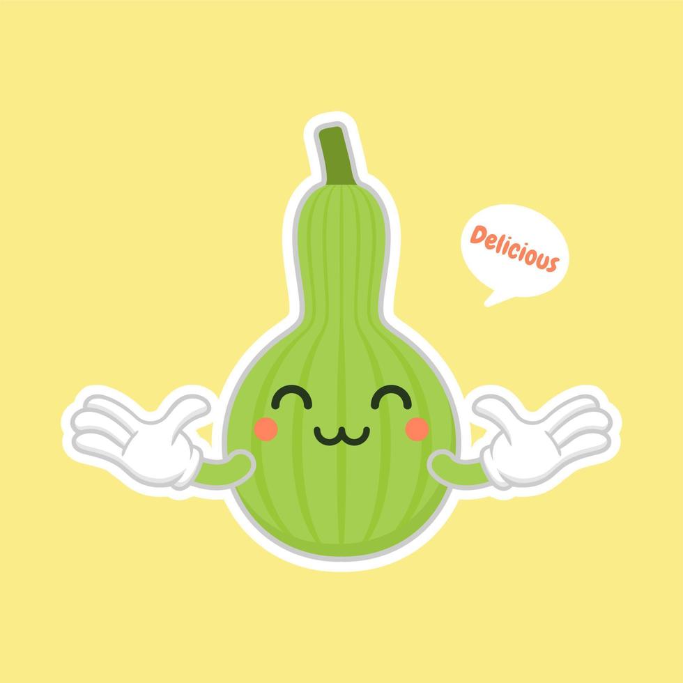 Calabash or Lagenaria siceraria , also known as bottle gourd cartoon character flat design illustration. cute and kawaii calabash gourds plant design. Pear-shaped bottle gourd vector