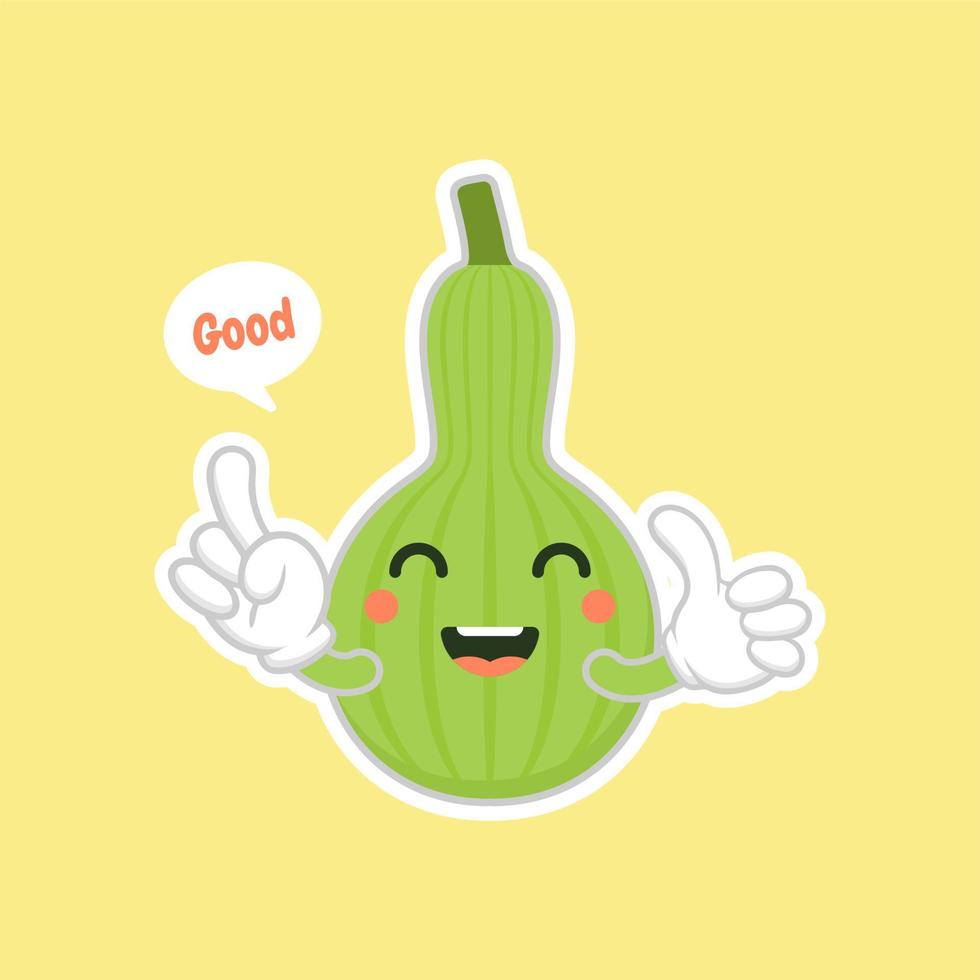 calabaza o lagenaria siceraria, también conocida como ilustración de diseño plano de personaje de dibujos animados de calabaza de botella. lindo y kawaii diseño de plantas de calabazas. calabaza de botella en forma de pera vector