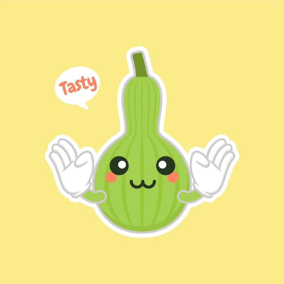 Calabash or Lagenaria siceraria , also known as bottle gourd cartoon character flat design illustration. cute and kawaii calabash gourds plant design. Pear-shaped bottle gourd vector