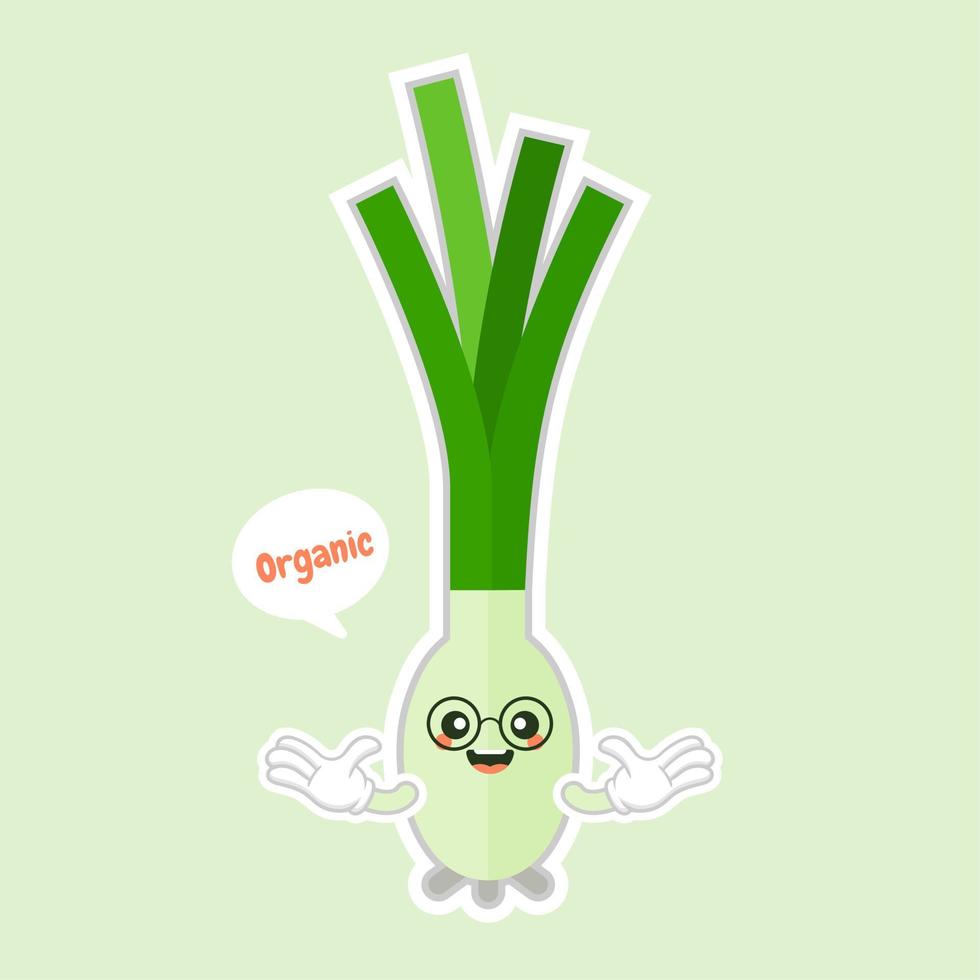 kawaii smiling leek vegetable cartoon illustration. Spring onions on color background. smiling leek vegetable cartoon illustration vector