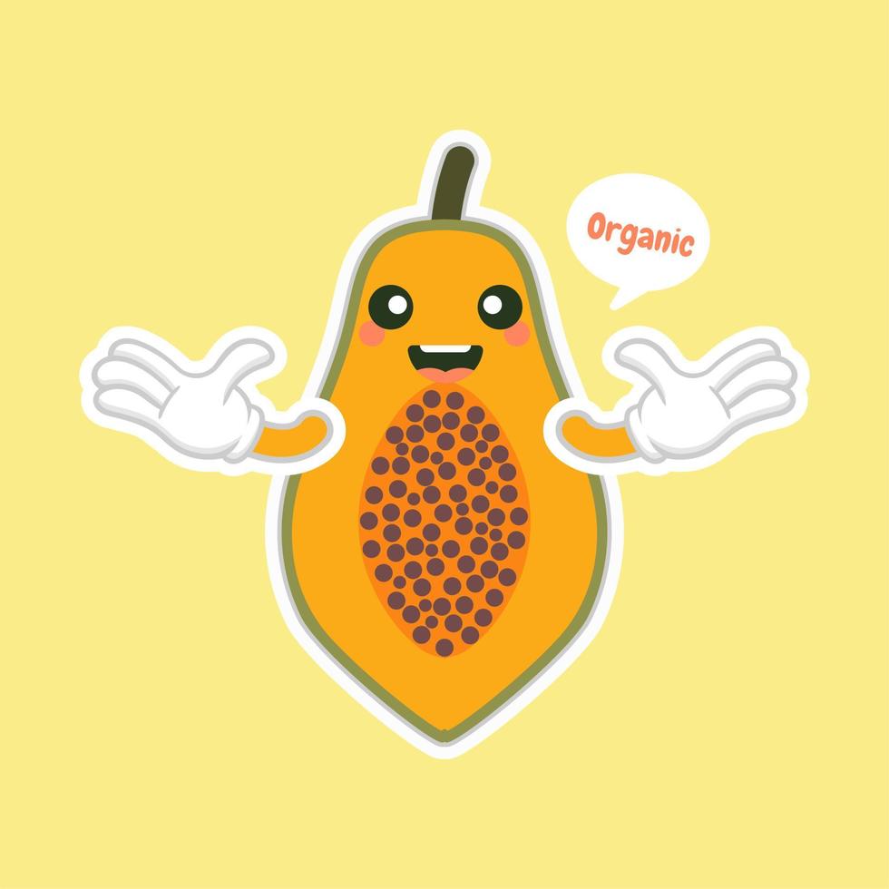 cute and kawaii cartoon style papaya characters for healthy food, vegan and cooking design. Topical fruit papaya, vitamins and nutrition, healthy food and juice drink ingredient vector