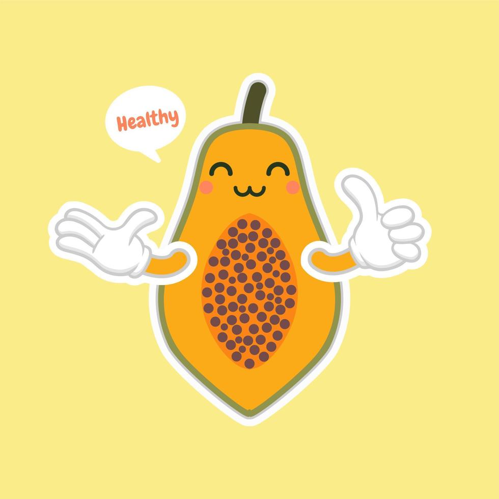 cute and kawaii cartoon style papaya characters for healthy food, vegan and cooking design. Topical fruit papaya, vitamins and nutrition, healthy food and juice drink ingredient vector