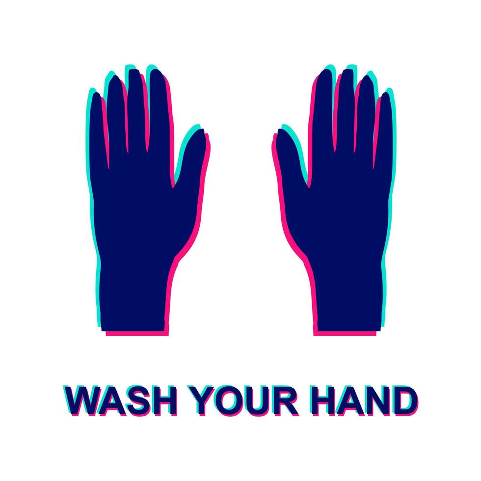 wash your hand 3D color chromatic aberration. retro style vector illustration