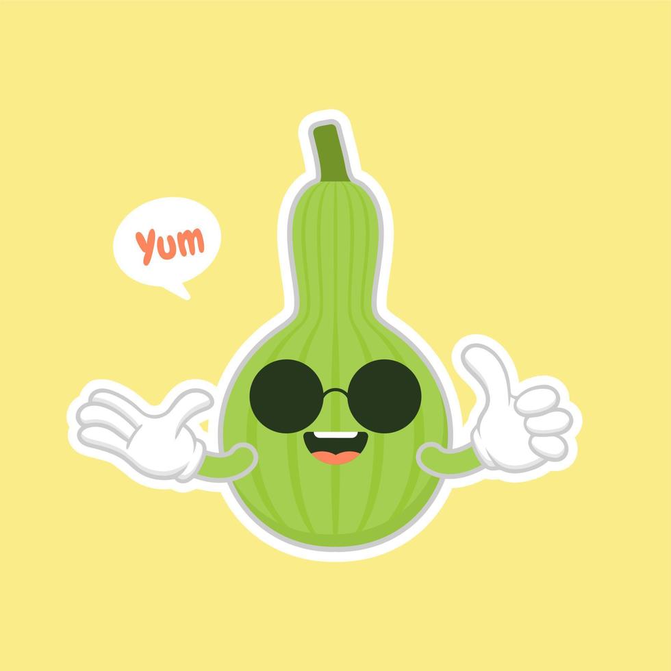 calabaza o lagenaria siceraria, también conocida como ilustración de diseño plano de personaje de dibujos animados de calabaza de botella. lindo y kawaii diseño de plantas de calabazas. calabaza de botella en forma de pera vector