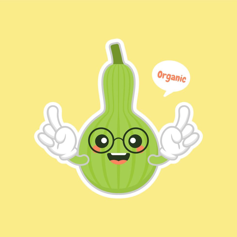 Calabash or Lagenaria siceraria , also known as bottle gourd cartoon character flat design illustration. cute and kawaii calabash gourds plant design. Pear-shaped bottle gourd vector