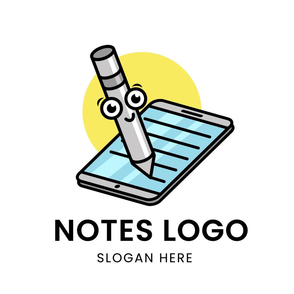 cute pen and tablet logo character vector