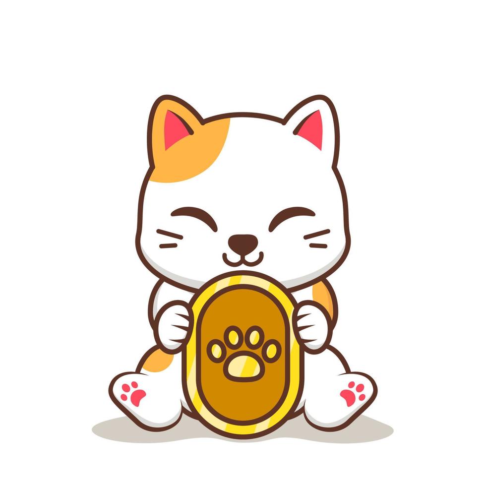 lindo gato con moneda de oro vector