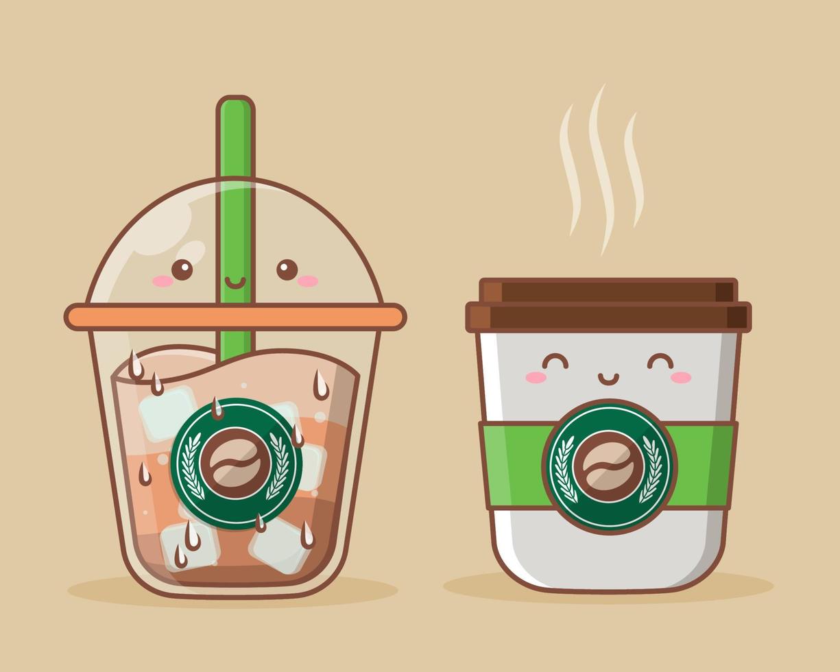 cute cold and hot coffee cup vector