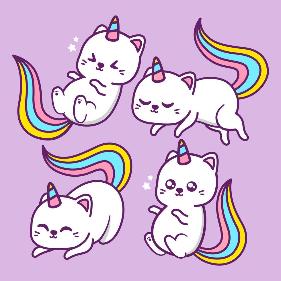 lindo gato unicornio en diferentes poses vector