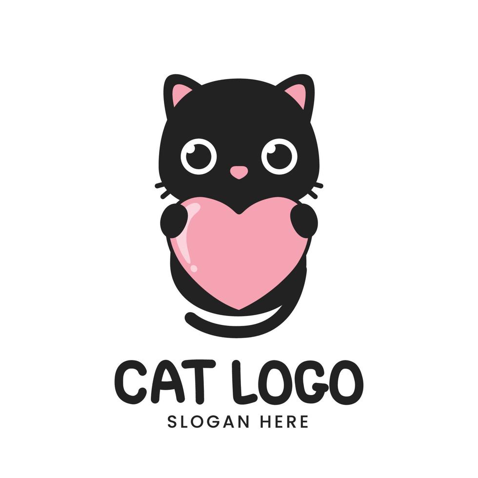 gato con logo de corazón rosa vector