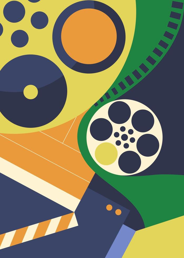 cartel con claqueta y proyector de cine. diseño de cartel de cine en estilo abstracto. vector