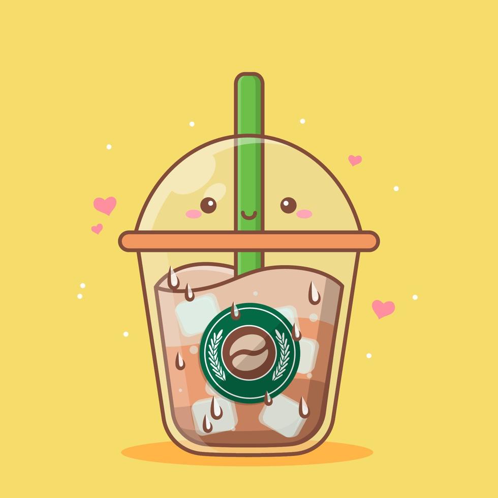 cute cold coffee cup with ice vector