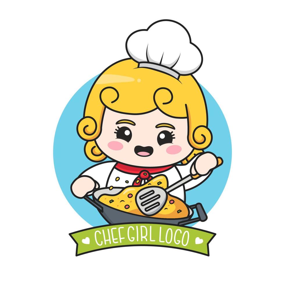 cute little chubby chef girl logo vector