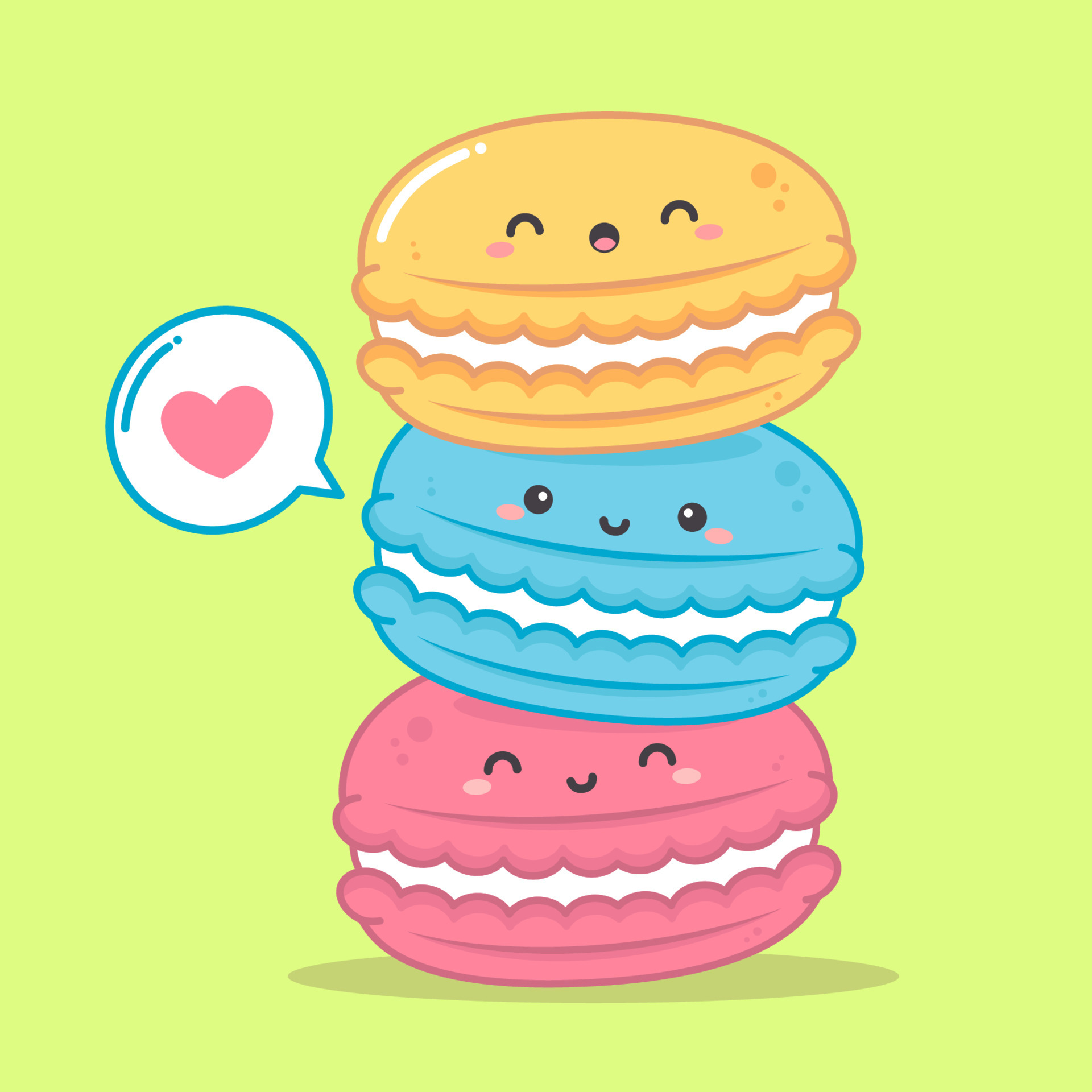 cute three colorful macarons with expression 6475476 Vector Art at Vecteezy