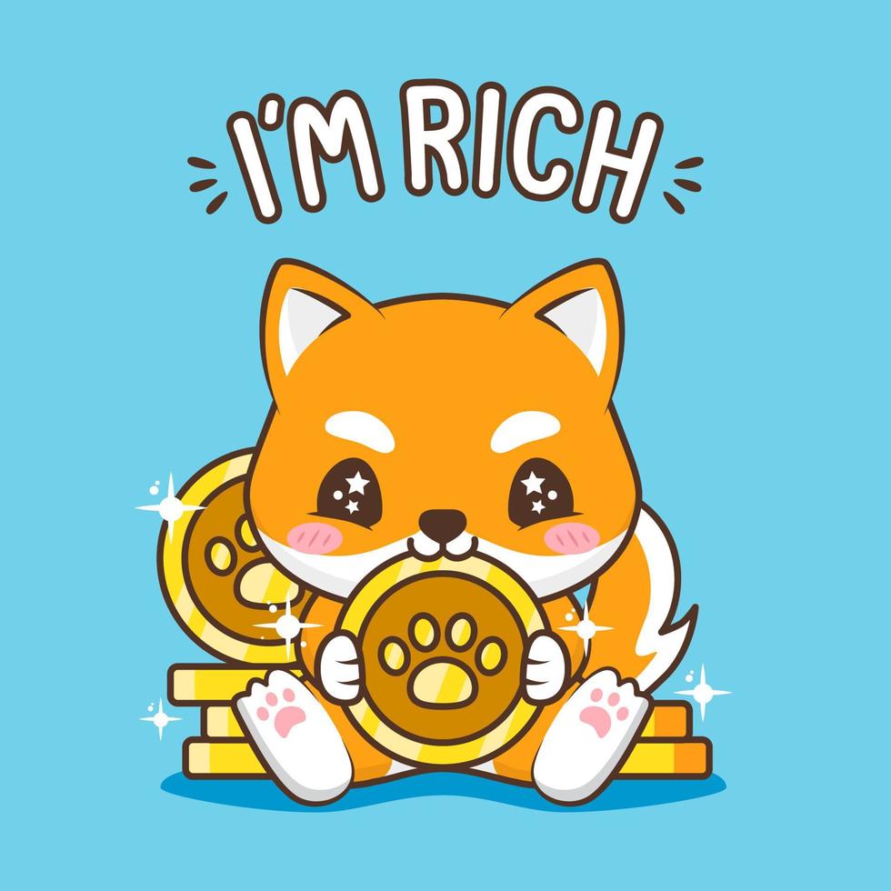 cute puppy with gold coins vector