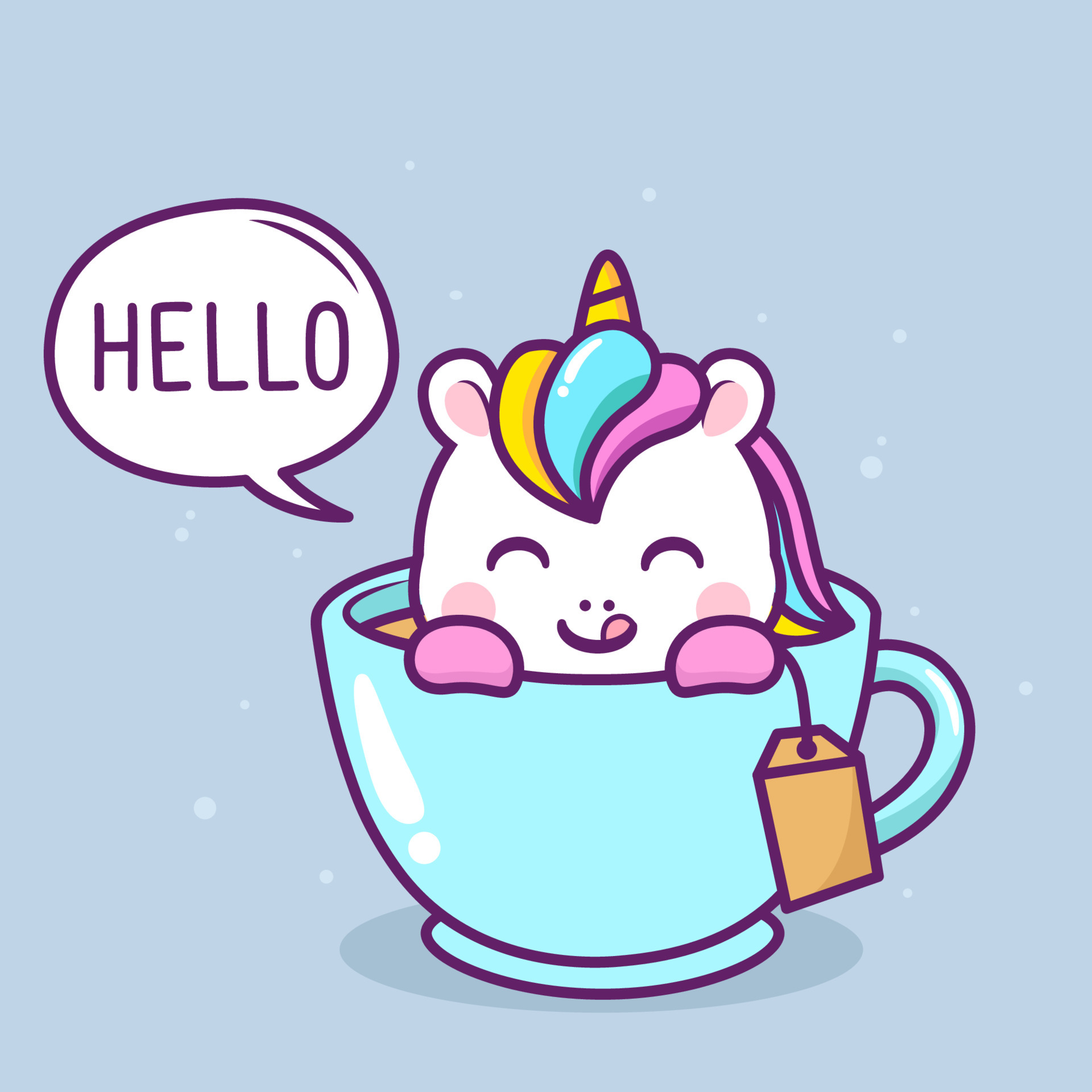 cute happy unicorn inside blue cup 6475481 Vector Art at Vecteezy