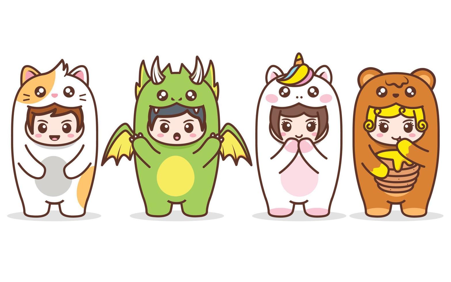 cute children in various animal costume vector