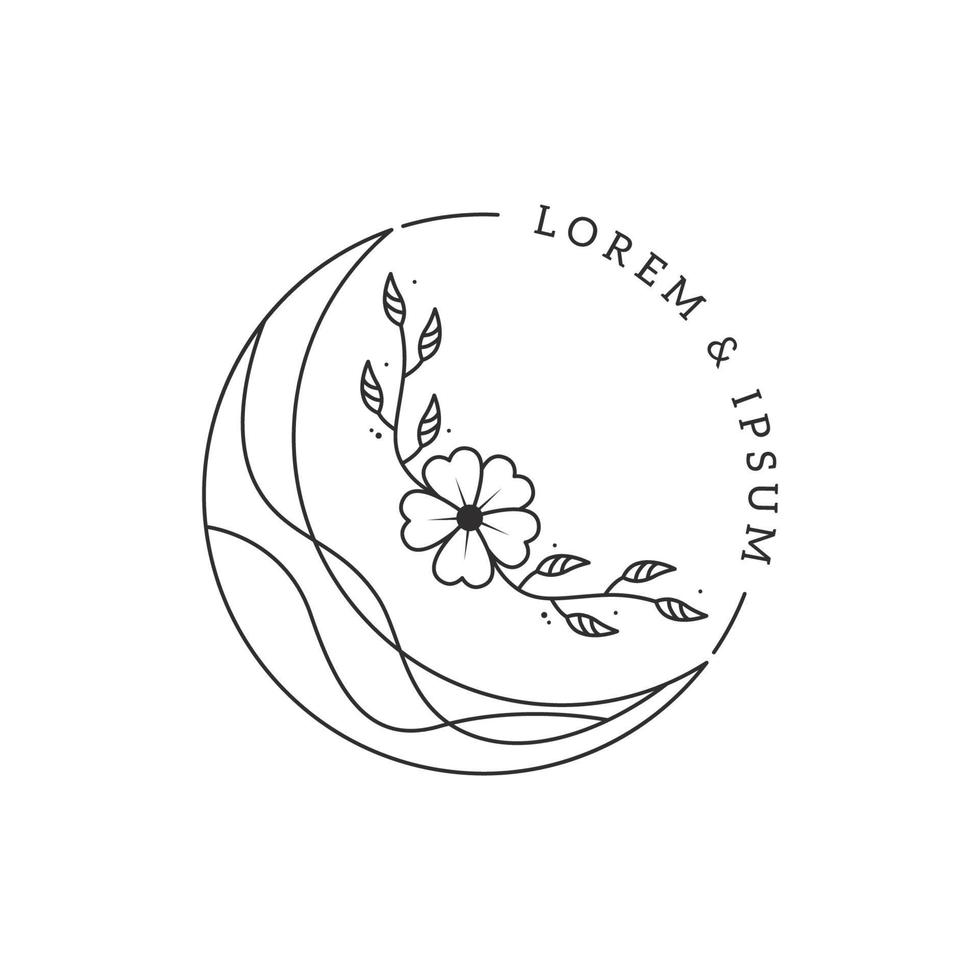 elegante plantilla de logotipo de marco floral de luna vector