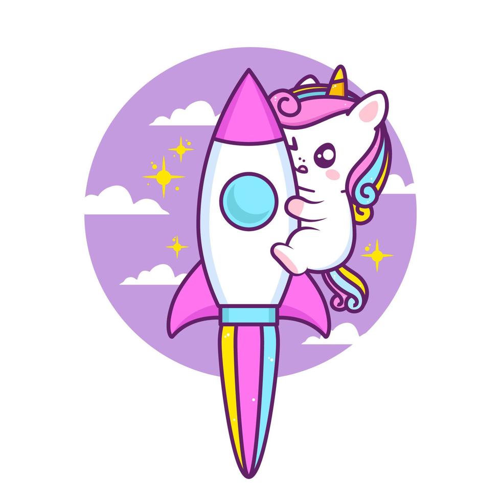 lindo lanzamiento de unicornio con cohete vector